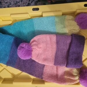 New! Hand Knitted Colorful Striped  Beanie & Scarf Set